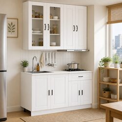 White 4-Piece Kitchen Cabinet Unit with Safety Features