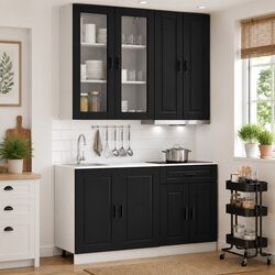 Engineered Wood 4-Piece Black Kitchen Unit Set