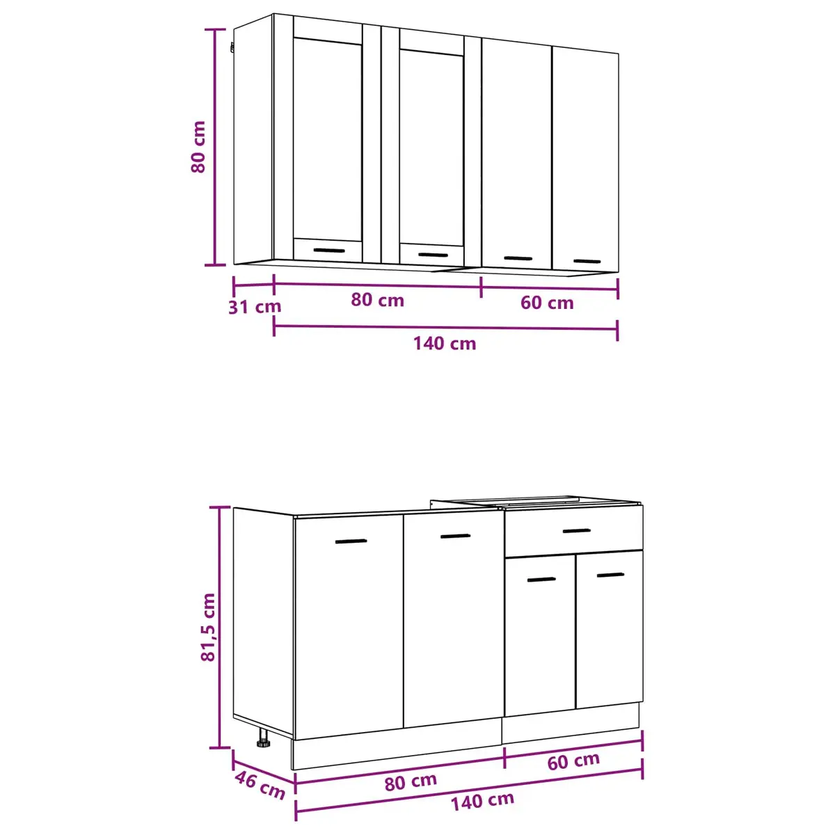 Kitchen Unit Modular Storage Cabinet Organizer 4 Pieces White Engineered Wood