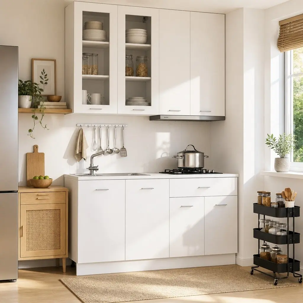 Kitchen Unit Storage Cabinet Set Engineered Wood 4 Piece White