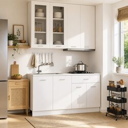 4 Piece White Engineered Wood Kitchen Storage Unit LYON