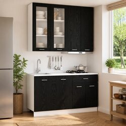 4-Piece Kitchen Storage Cabinet Set in Black Engineered Wood