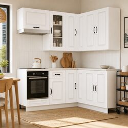 8-Piece White Engineered Wood Kitchen Cabinet Unit