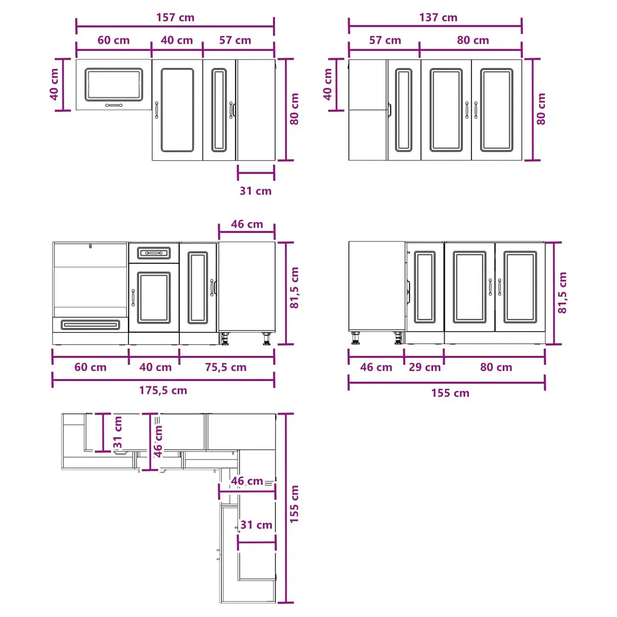 Kitchen Cabinet Unit Modern Storage 8 Piece White Engineered Wood