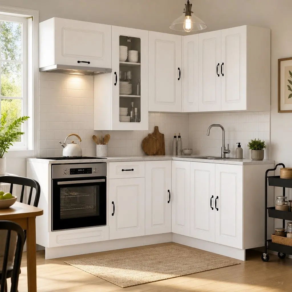 Kitchen Unit Adjustable Storage 8 Piece White Engineered Wood Cabinets