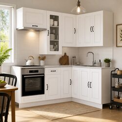 Engineered Wood 8-Piece Kitchen Cabinetry Set in White
