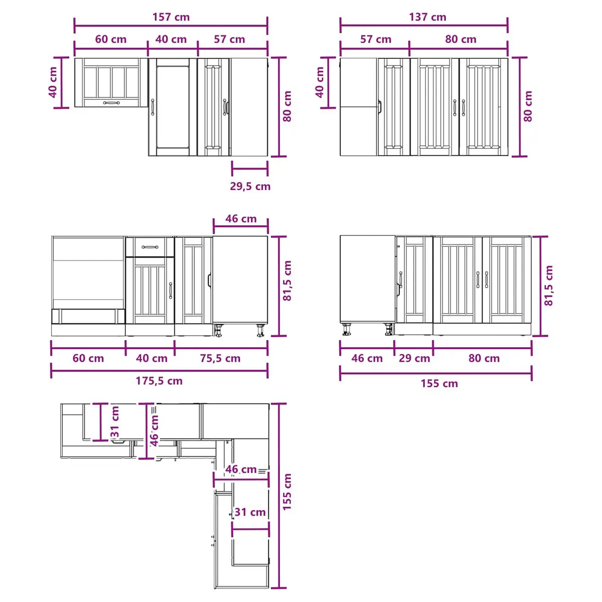Kitchen Cabinet Modern 8 Piece White Engineered Wood Storage Unit
