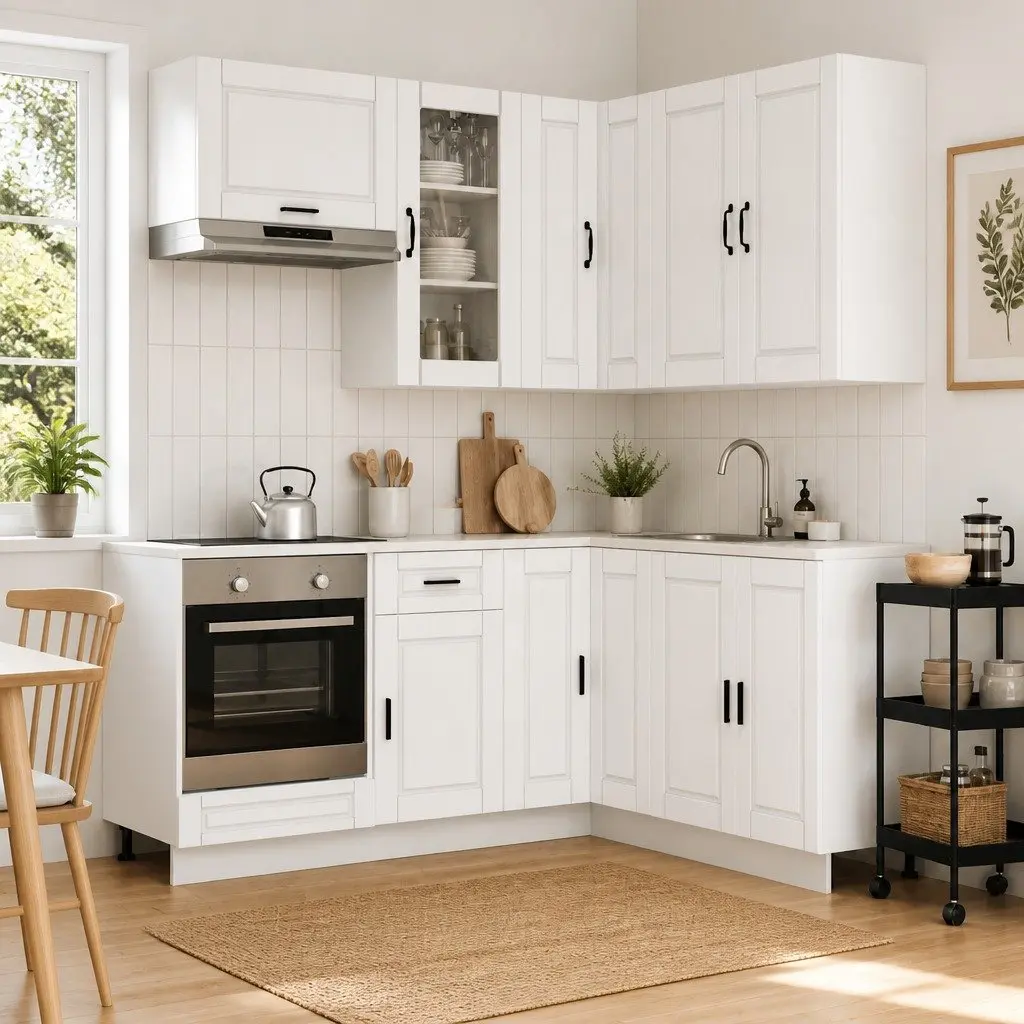 Kitchen Cabinet Unit 8 Piece White Engineered Wood Storage Furniture Set