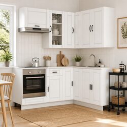 8-Piece Kitchen Cabinet Unit in White Engineered Wood