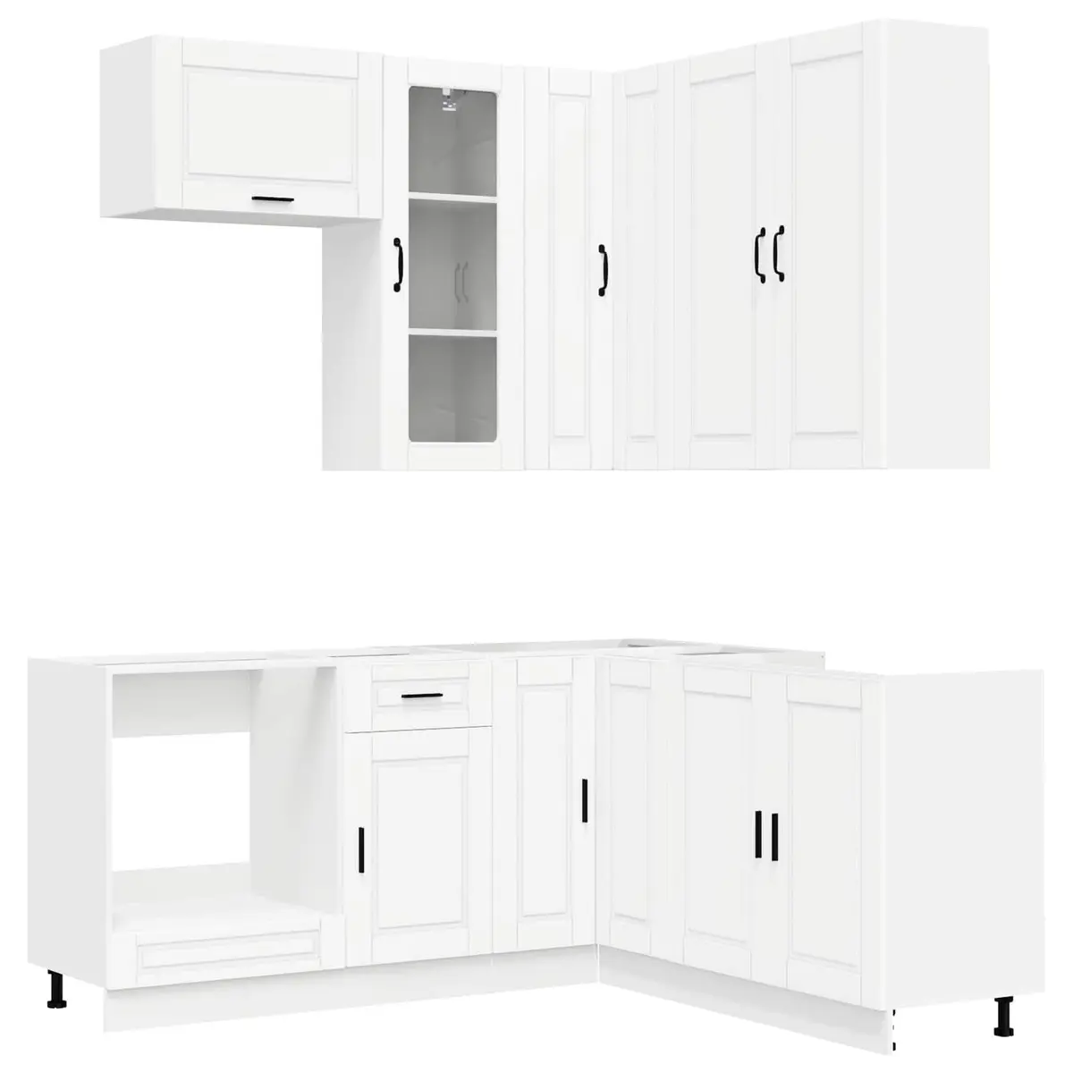 Kitchen Unit Modern Convenience 8 Piece White Engineered Wood Cabinet Storage Furniture
