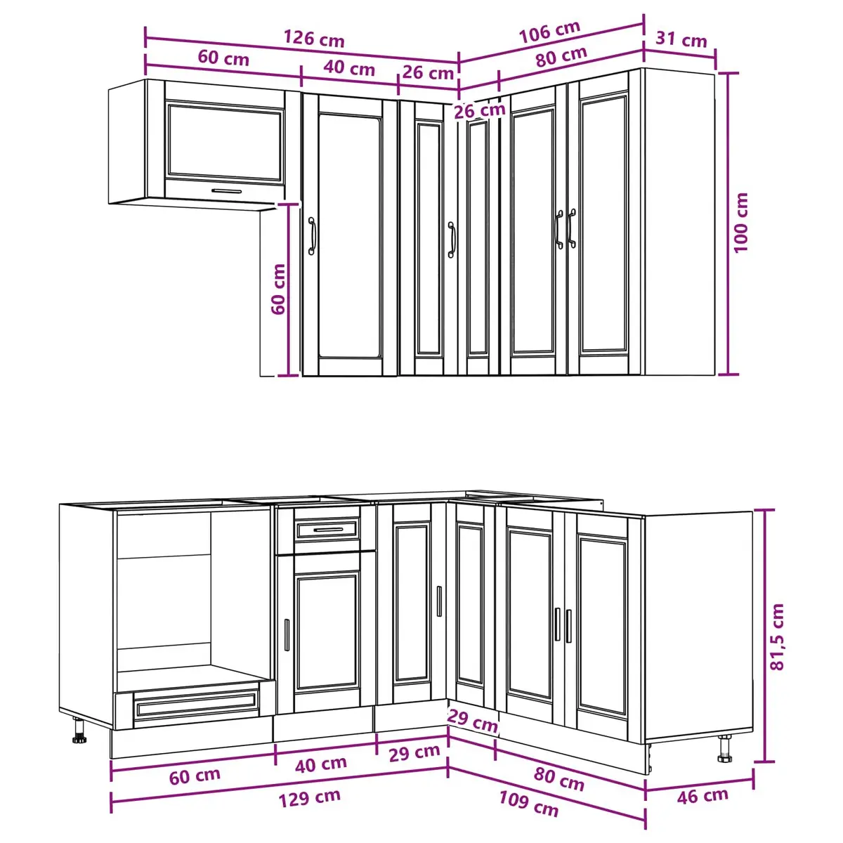 Kitchen Unit Modern Convenience 8 Piece White Engineered Wood Cabinet Storage Furniture