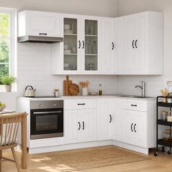 8-Piece Kitchen Cabinet Unit in White Engineered Wood