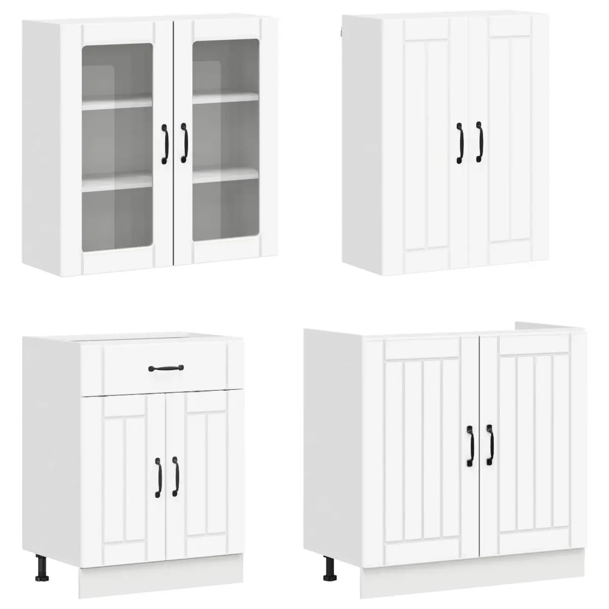 Kitchen Unit Adjustable Feet 8 Pieces White Engineered Wood Modern Cabinet Storage
