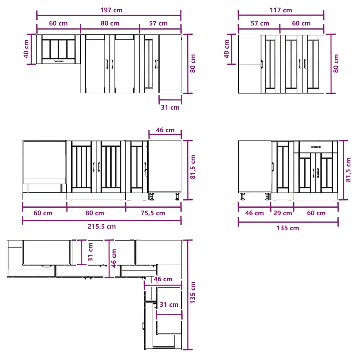 Kitchen Unit Adjustable Feet 8 Pieces White Engineered Wood Modern Cabinet Storage
