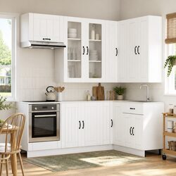 8 Piece Engineered Wood Kitchen Storage Unit in White