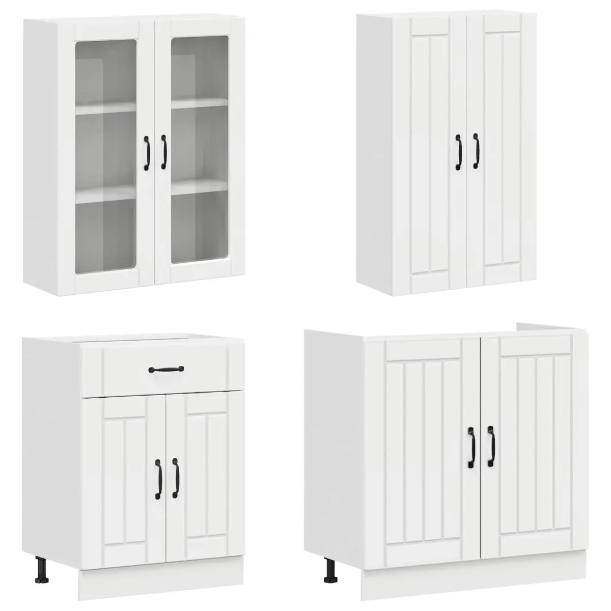 Kitchen Cabinet Unit Adjustable Feet 8 Piece High Gloss White Engineered Wood Storage Furniture