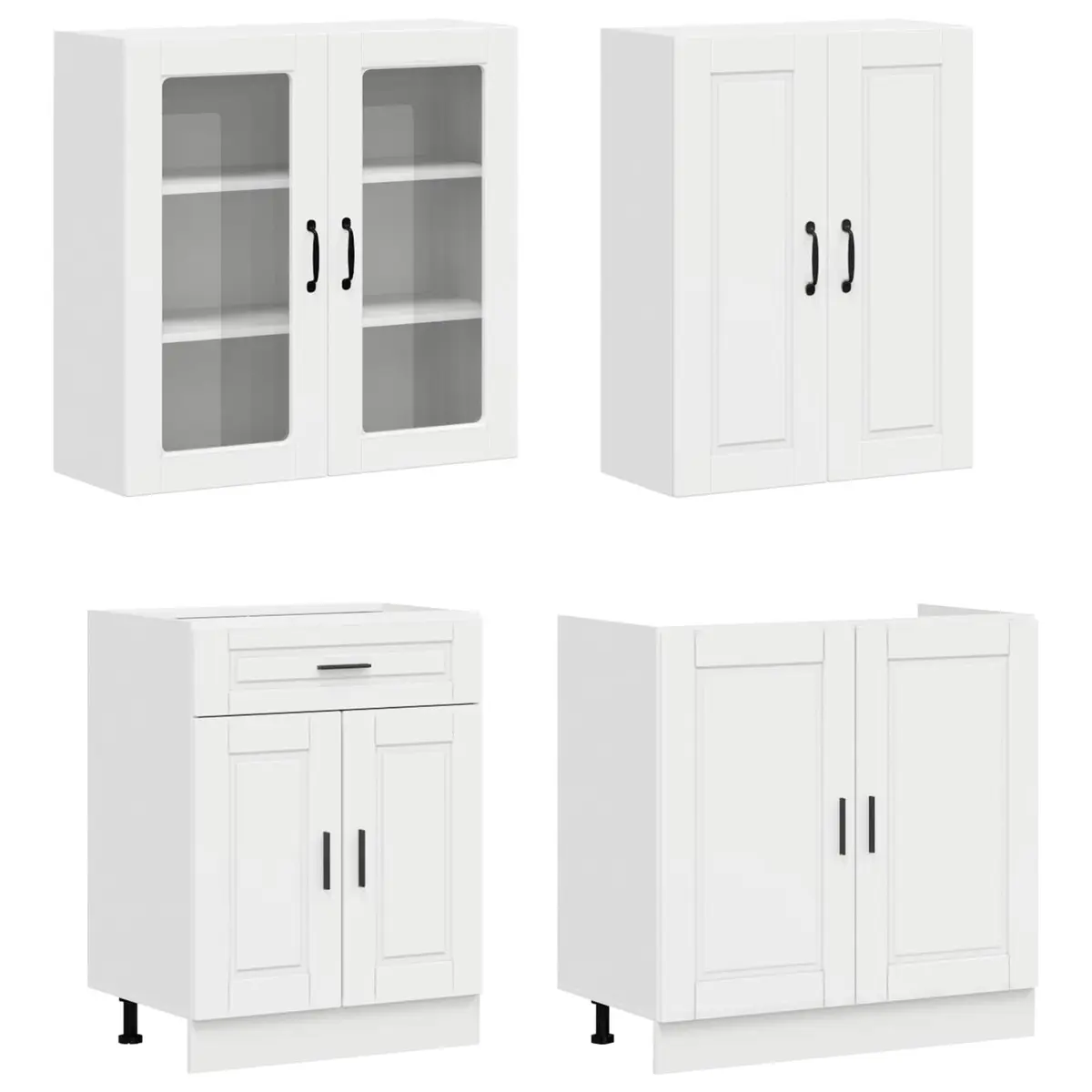 Kitchen Cabinet Adjustable High Gloss White Engineered Wood 8 Piece Storage Unit