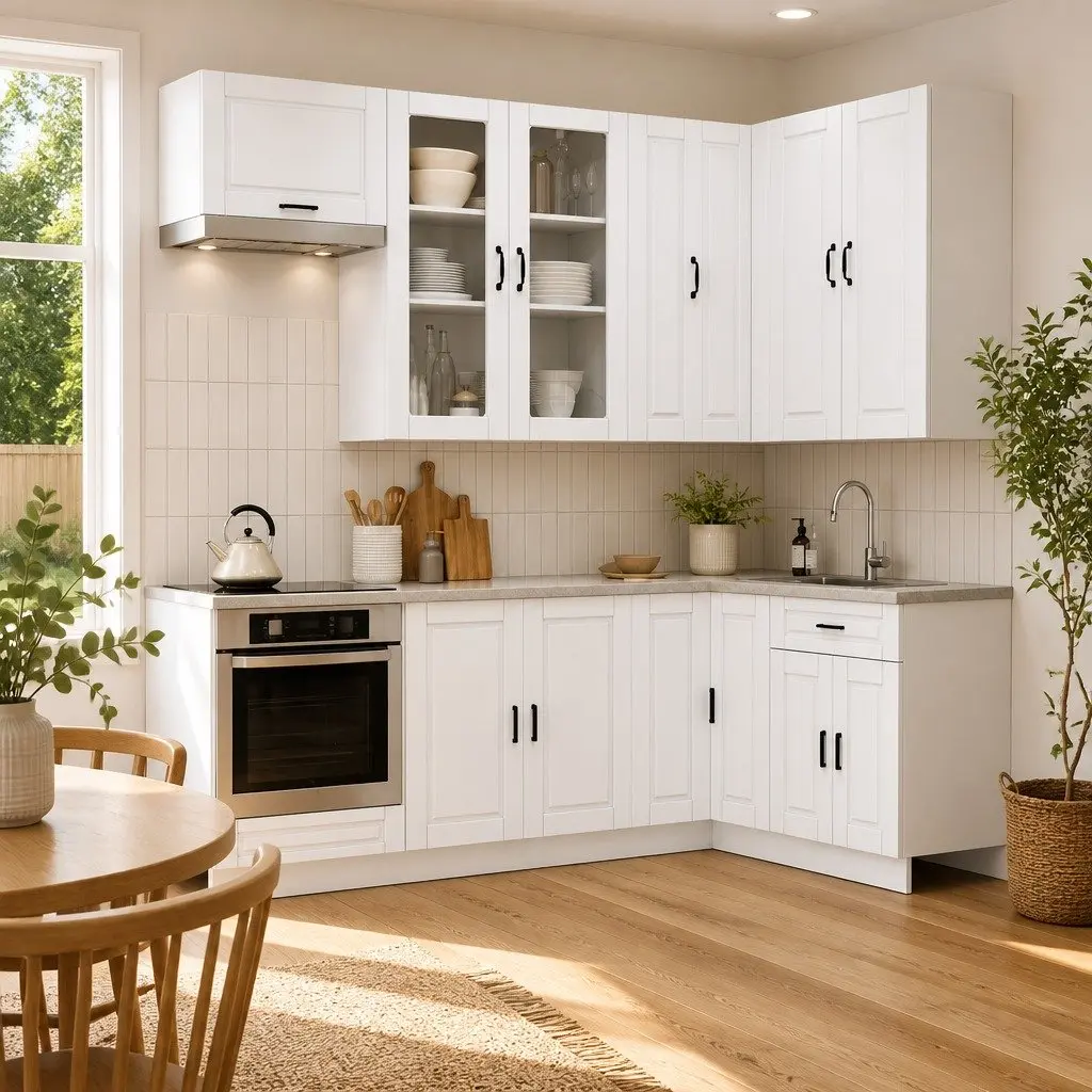Kitchen Cabinet Unit Adjustable Feet 8 Piece White Engineered Wood Storage