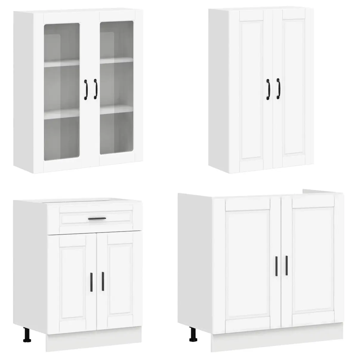 Kitchen Cabinet Unit Adjustable Feet 8 Piece White Engineered Wood Storage