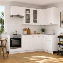 8-Piece White Engineered Wood Kitchen Cabinet Unit