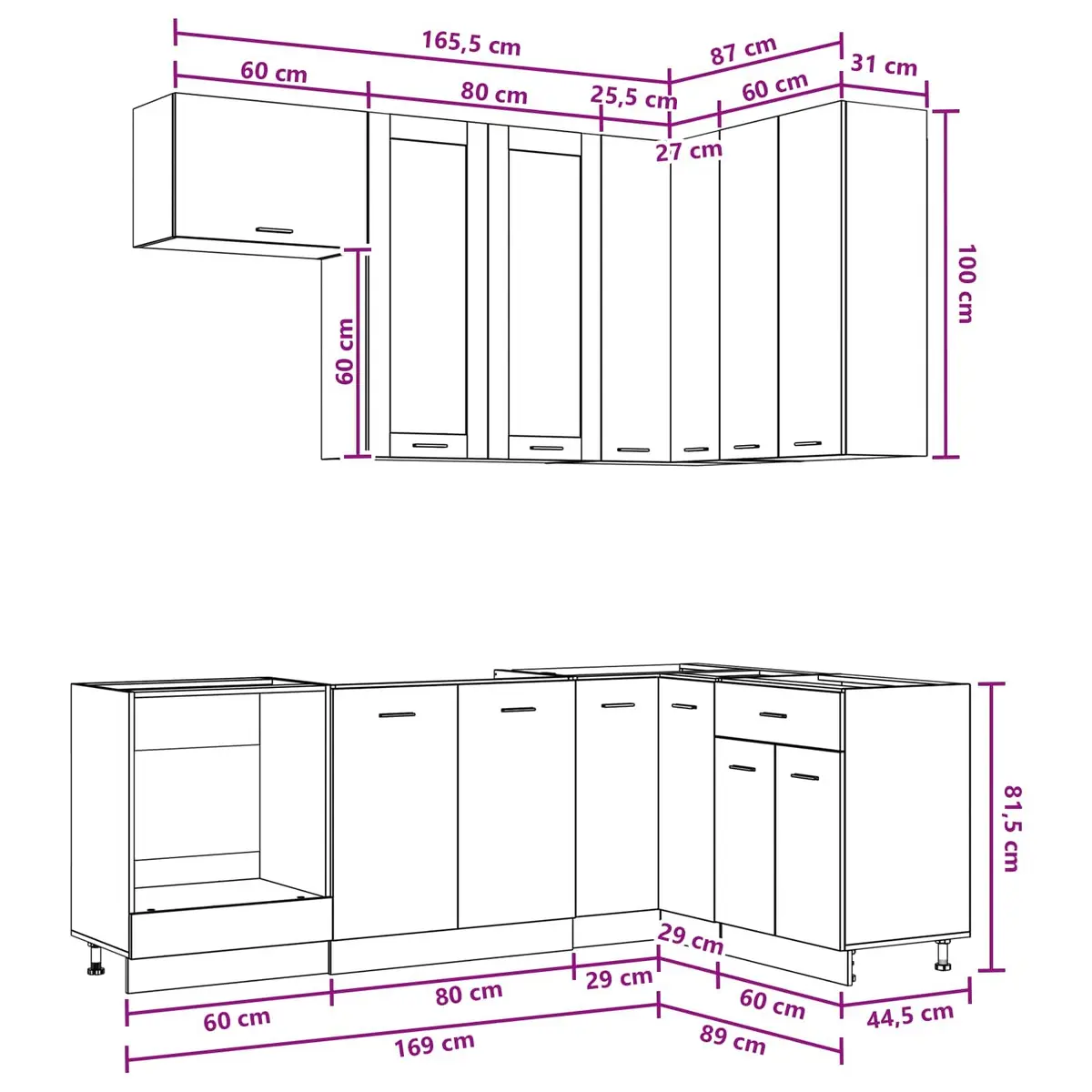 Engineered Wood 8-Piece Kitchen Cabinet Unit