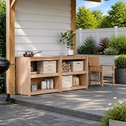 Modular Outdoor Kitchen Cabinets Set of 2 with Board Shelves