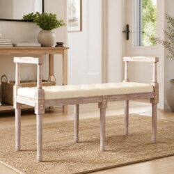 Wood Frame Linen Bench 110L x 40W x 70H cm