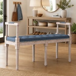 Tufted Velvet Bench with Wooden Legs for Versatile Use