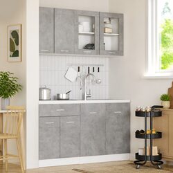 4-Piece Kitchen Cabinet Set in Grey with Engineered Wood