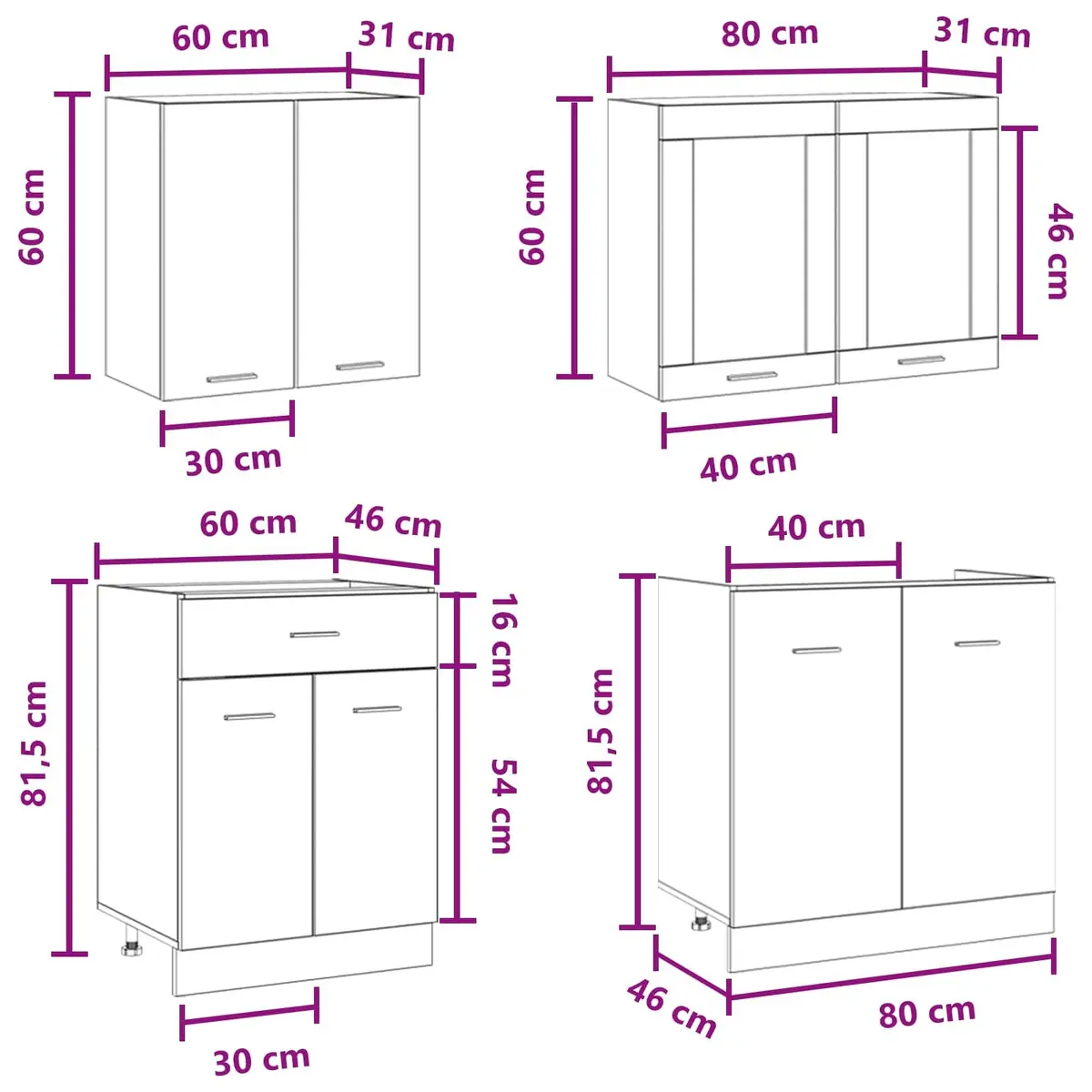 Kitchen Cabinet Set Grey Storage Unit Engineered Wood 4 Piece