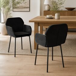 Dining Chairs 2 pcs Black Velvet Armrest and Backrest