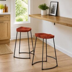 2-Piece Bar Stools Set in Solid Mango Wood