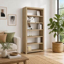 6-Shelf Bookcase in Solid Acacia Wood 80x30x170cm