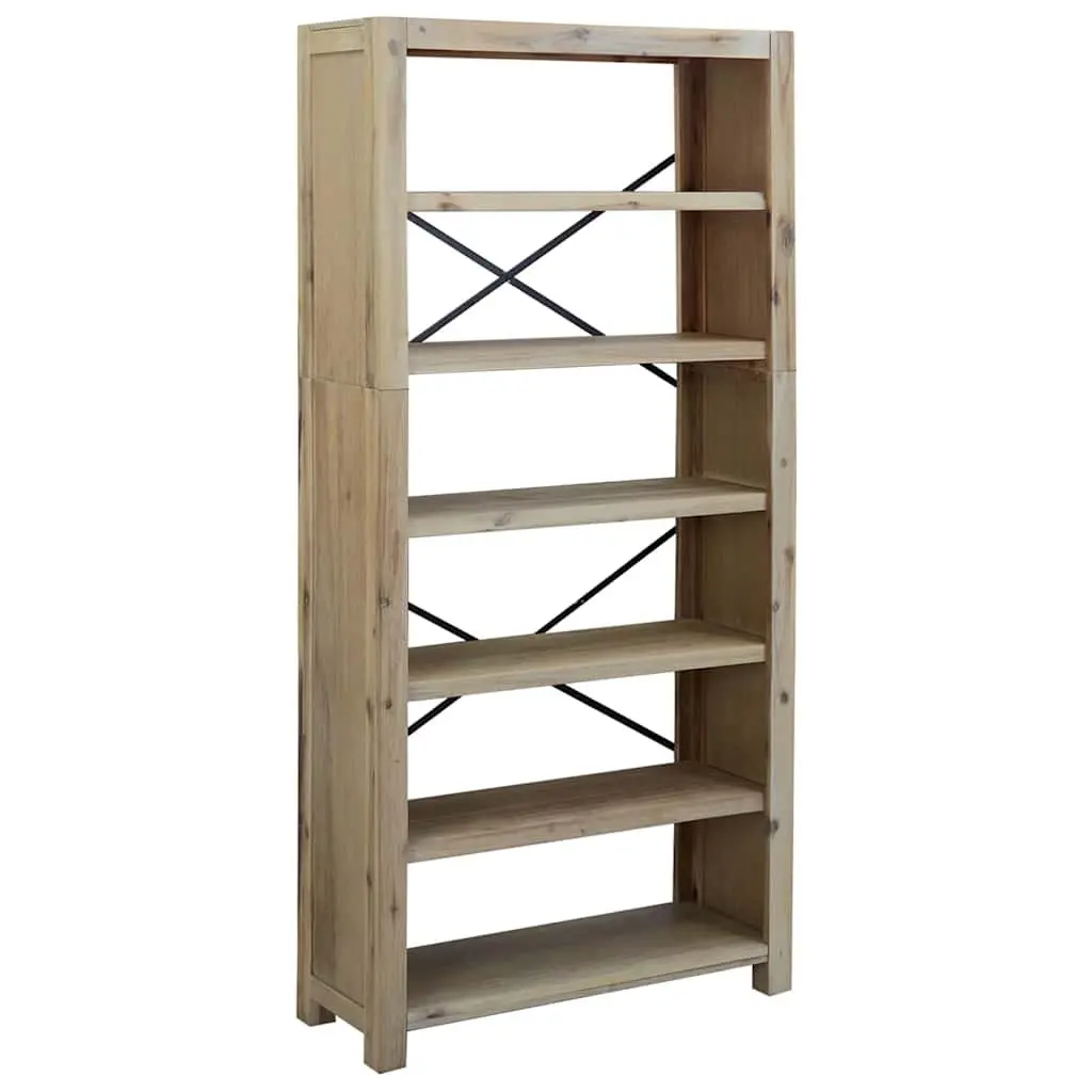 6-Tier Bookcase Rustic Charm 80x30x170cm Solid Wood Acacia Brown Storage Shelving Display