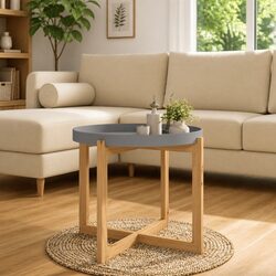 Grey Coffee Table 53x53x43.5cm Engineered Wood with Pine Feet