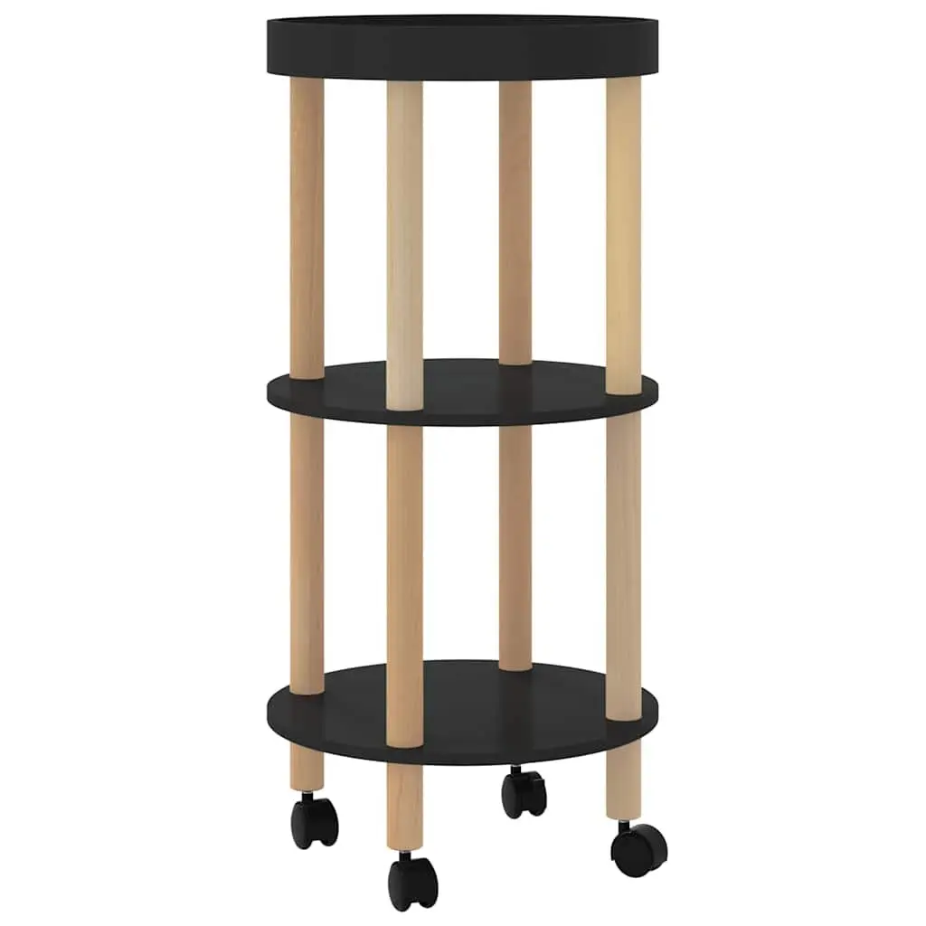 3-Tier Kitchen Trolley Lockable Wheels Black Engineered Wood