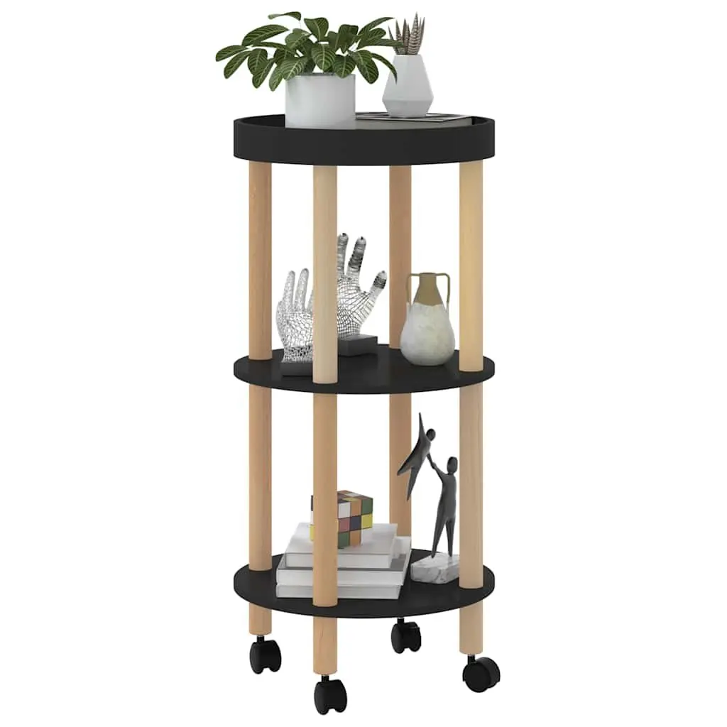 3-Tier Kitchen Trolley Lockable Wheels Black Engineered Wood