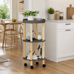 3-Tier Kitchen Trolley in Grey with Lockable Wheels
