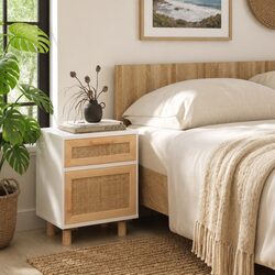 White Engineered Wood Bedside Cabinet with Storage Compartment