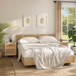 Set of 2 Bedside Cabinets with Rattan Drawers, White Finish