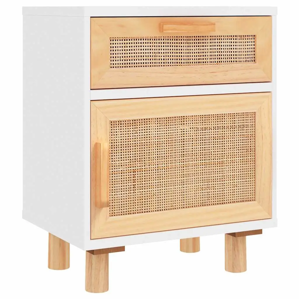 White Bedside Cabinet 2 Piece Rattan Drawer Nightstand Storage Solid Pine Wood Comfort