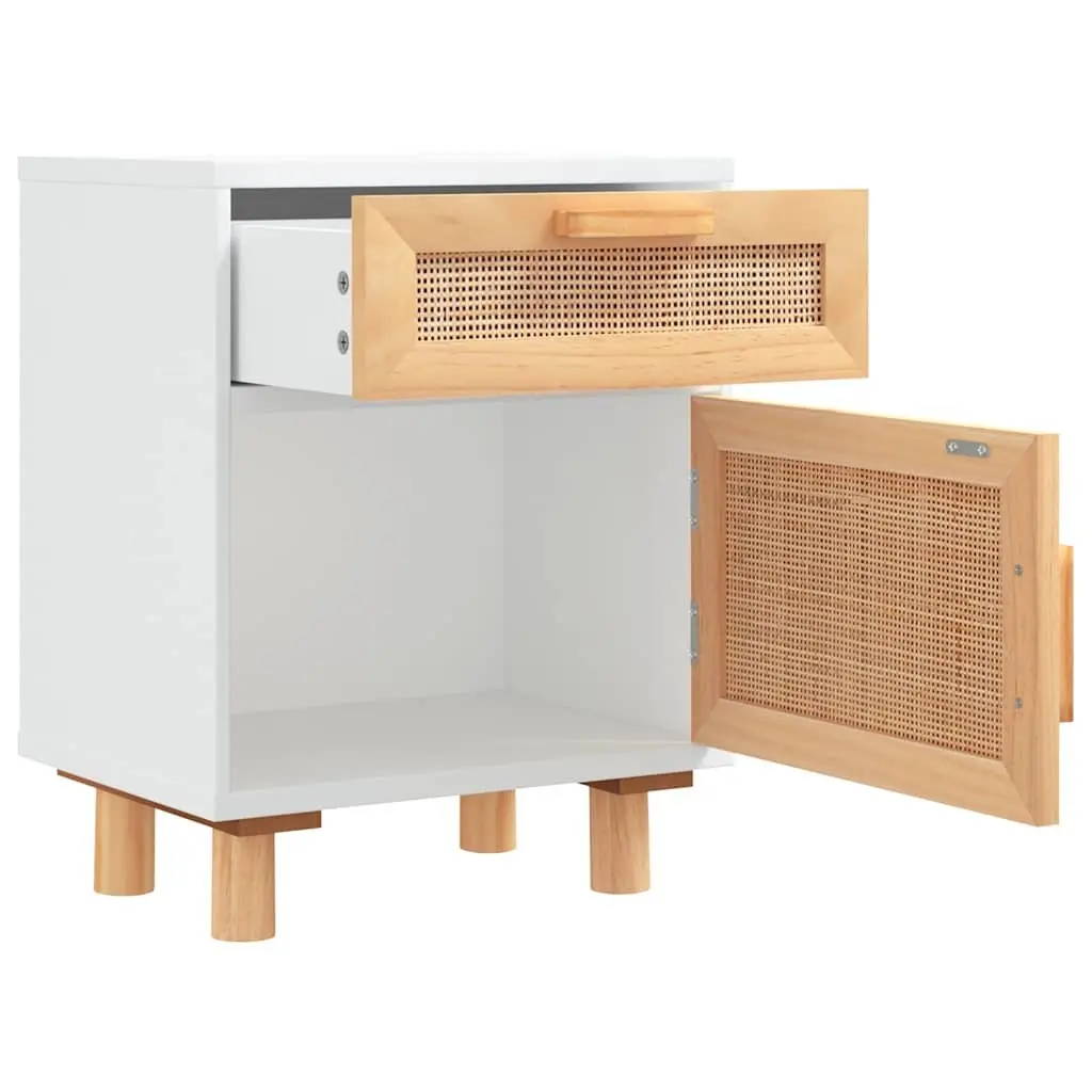 White Bedside Cabinet 2 Piece Rattan Drawer Nightstand Storage Solid Pine Wood Comfort