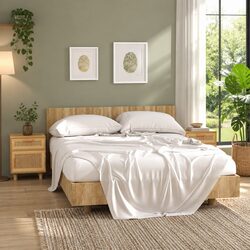 Set of 2 Bedside Cabinets with Rattan Weaving and Pinewood