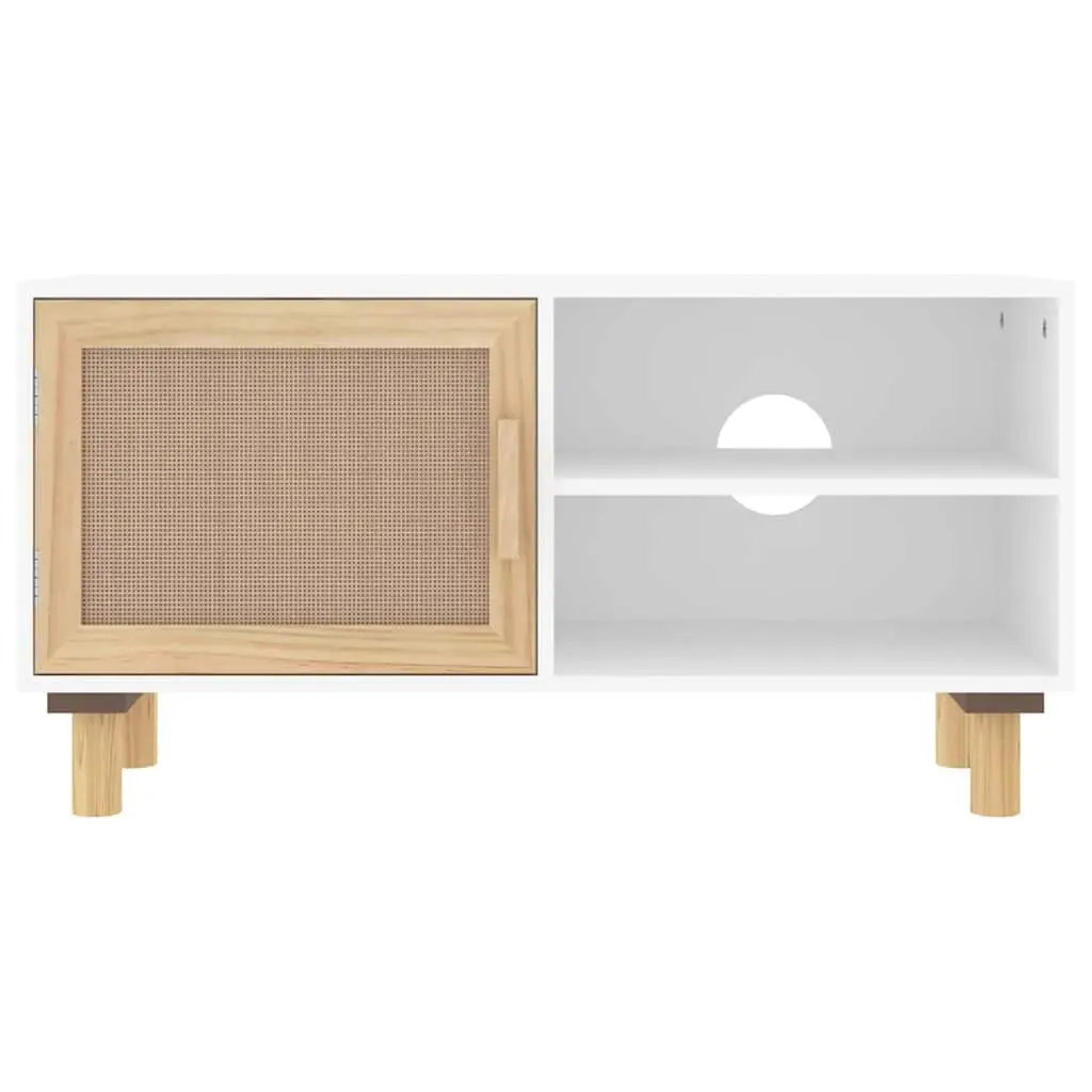 TV Stand Storage Unit 3 Compartment White Rattan Door Media Cabinet Furniture