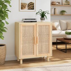 Brown Storage Cabinet with Rattan Door Design 60x30x70 cm