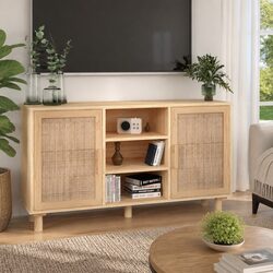 Sideboard Cabinet with Rattan Doors 105x30x60cm in Brown