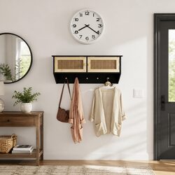 Functional Wall-mounted Coat Rack with 5 Hooks and Storage