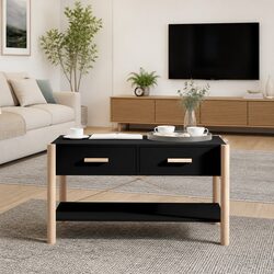 Storage Coffee Table in Black with Engineered Wood Construction