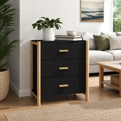 62x38x70 cm Black Storage Cabinet with Solid Wood Legs