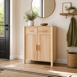 62x38x75cm Brown Storage Sideboard with Wood Legs